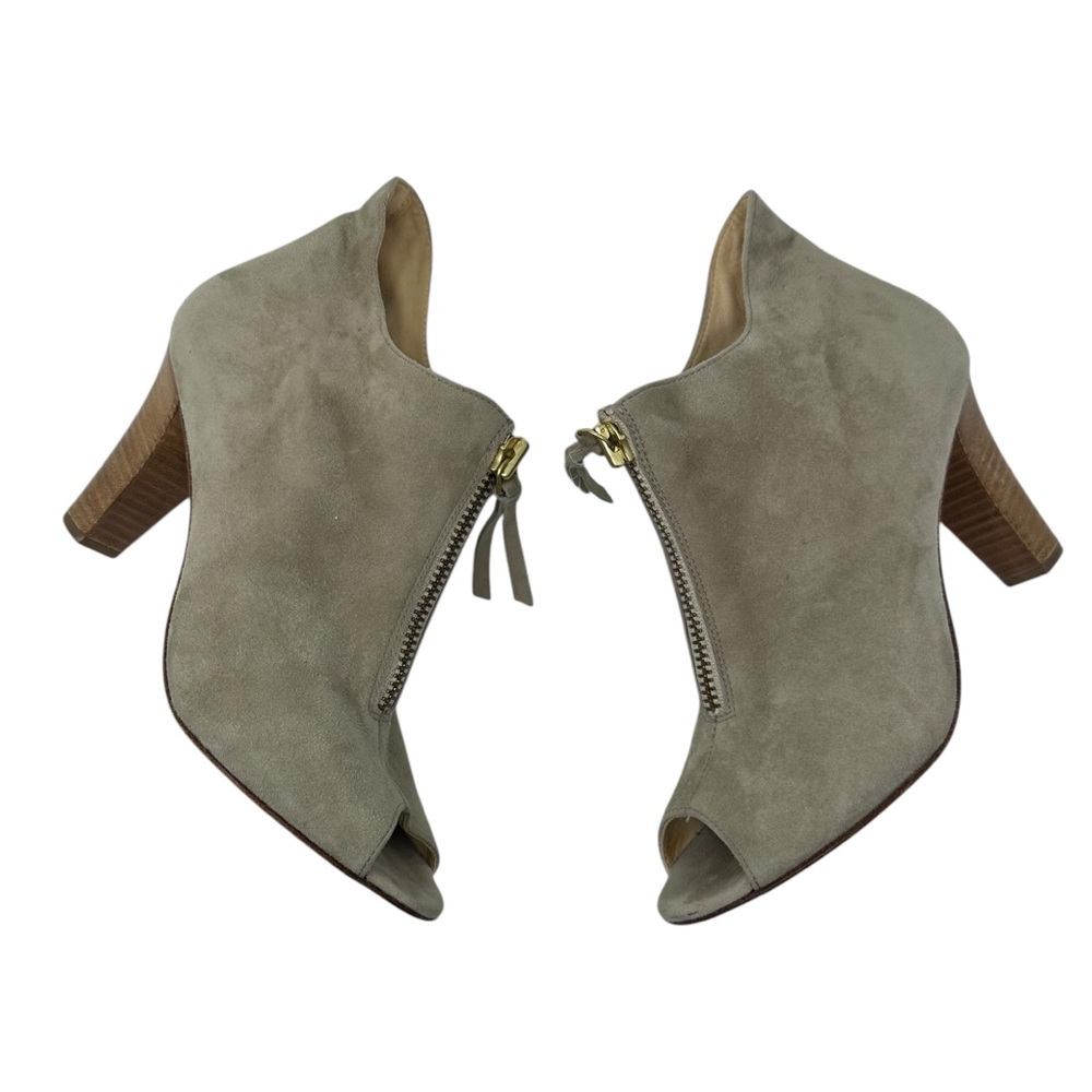 Paul Green Munchen Beige Zip Open Toe Suede Heel Booties Women Sz 7 1/2